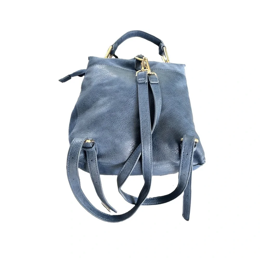 Moda Luxe Antoinette Blue Purse Backpack Suede Gold Tone Turn Lock FLAW